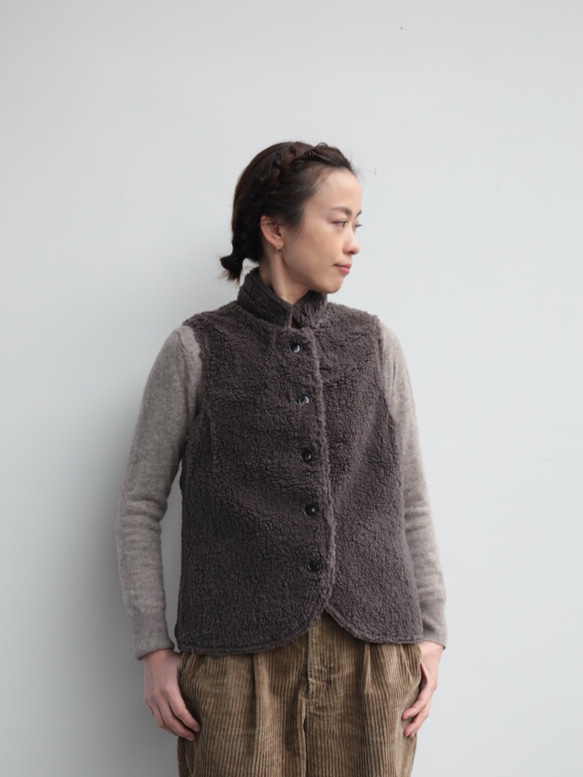 oyajisan boa RV vest / gray plaid 3枚目の画像