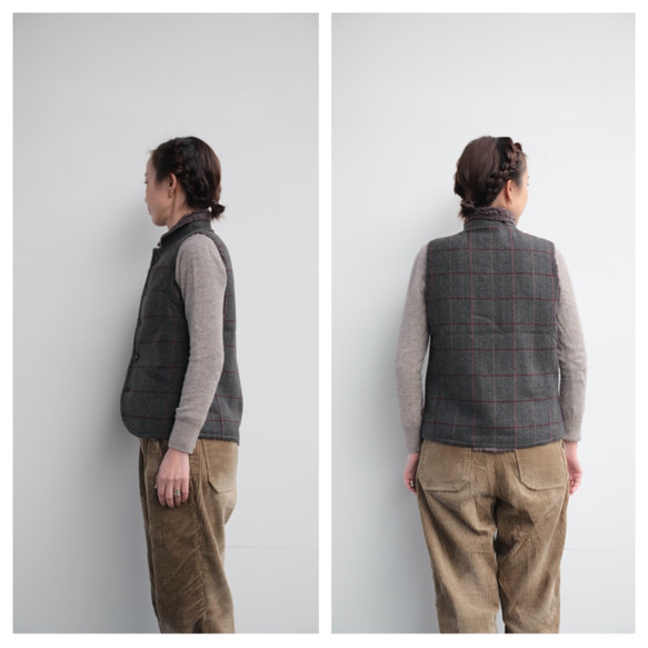 oyajisan boa RV vest / gray plaid 4枚目の画像