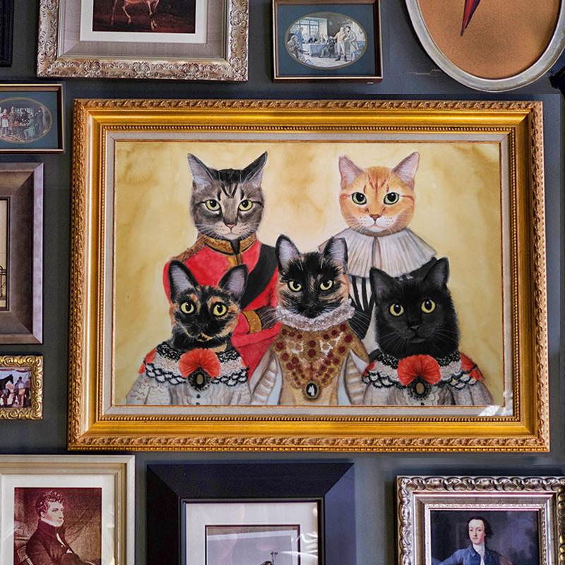 オーダーの品　自作絵画　猫とうさぎの肖像画 オーダーの品 自作絵画 猫とうさぎの肖像画