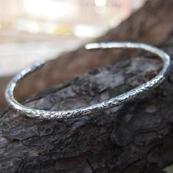 純銀鎚目バングル極太 シルバー ブレスレット バングル 太い 大きい 夏