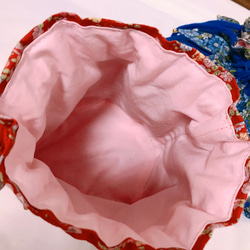 巾着袋型♡花柄ポーチ(ブルー) 2枚目の画像
