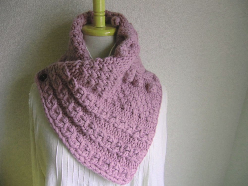 カシミヤ100％　アラン模様のカウル（ダスティライラックピンク　くすみパープルピンク）