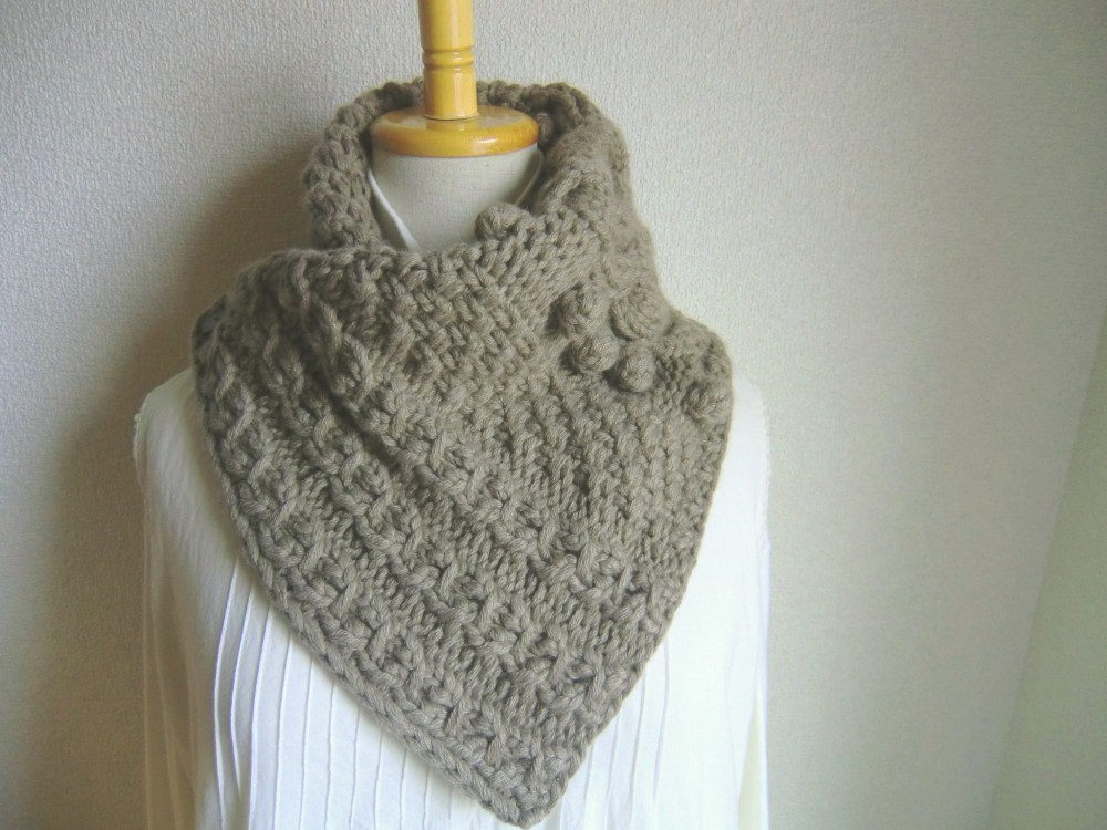 カシミヤ100％　アラン模様のカウル（メランジモカブラウン）