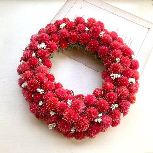 受注制作　千日紅リース 千日紅リース（赤） リース dahlia-gardens 通販 5267118｜Creema