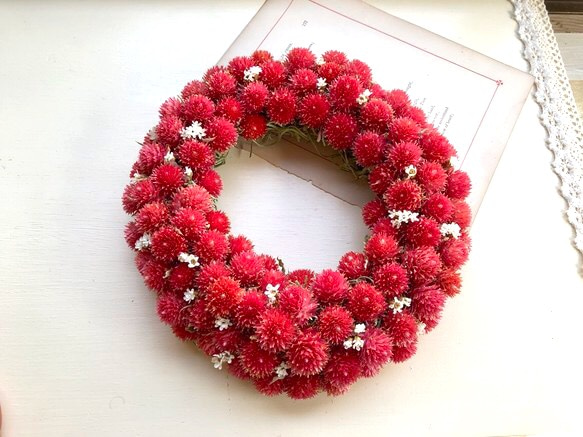千日紅リース（赤） リース dahlia-gardens 通販 5267118｜Creema