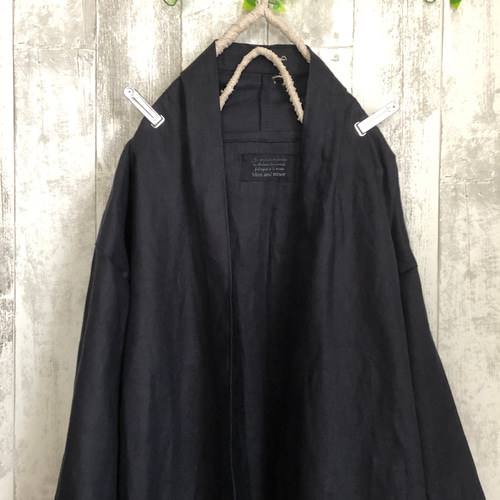 プロポジションレディメイド　切りっぱなし　リネン　ネイビー　ロングコート プロポジションレディメイド切りっぱなしリネンネイビーロングコート