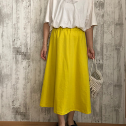 夏ストレッチ黄色ニットシンプルフレアーロングスカート 1枚目の画像
