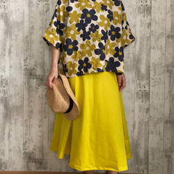 夏ストレッチ黄色ニットシンプルフレアーロングスカート 2枚目の画像
