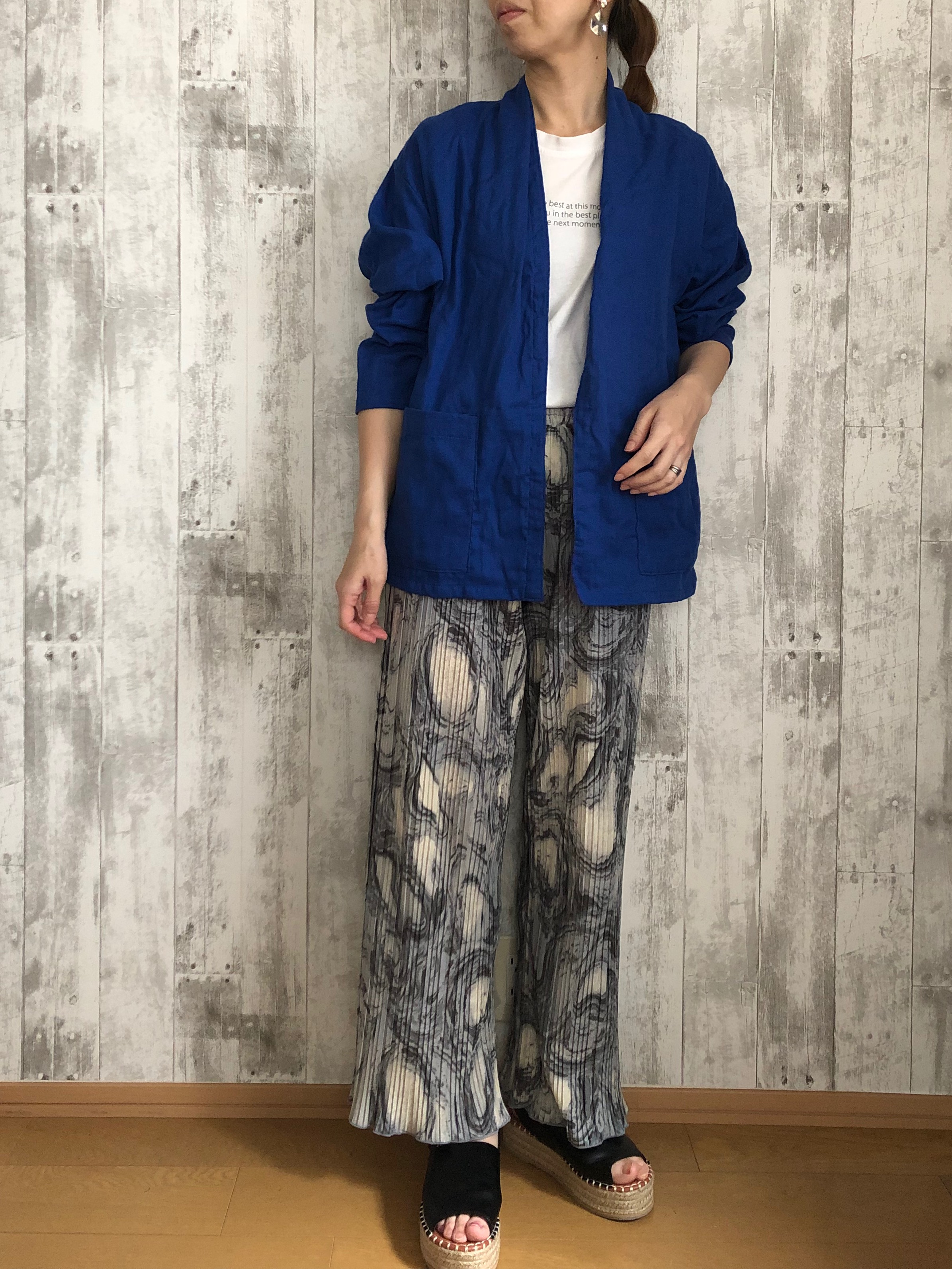 春夏ブルー色ふんわりダブルガーゼローブカーディガン