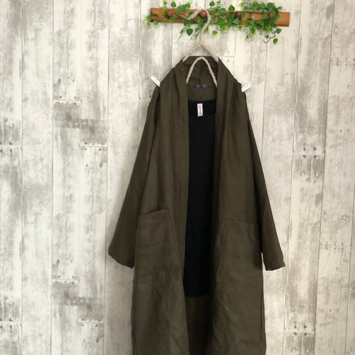 大島紬のビッグフードコート ベージュ 着物リメイク