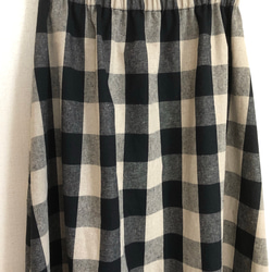 cottonリネンブロックチェックフレアーギャザースカート 2枚目の画像