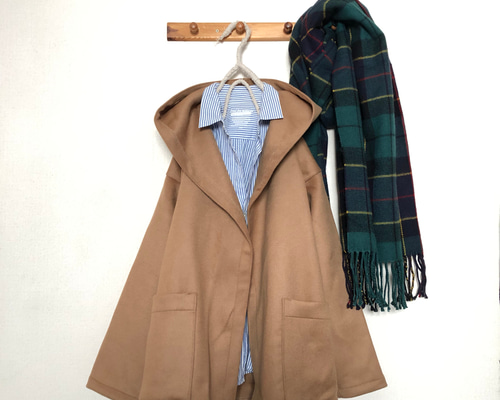 イタリー製キャメルウールフード付きハーフコート コート Kym couleur