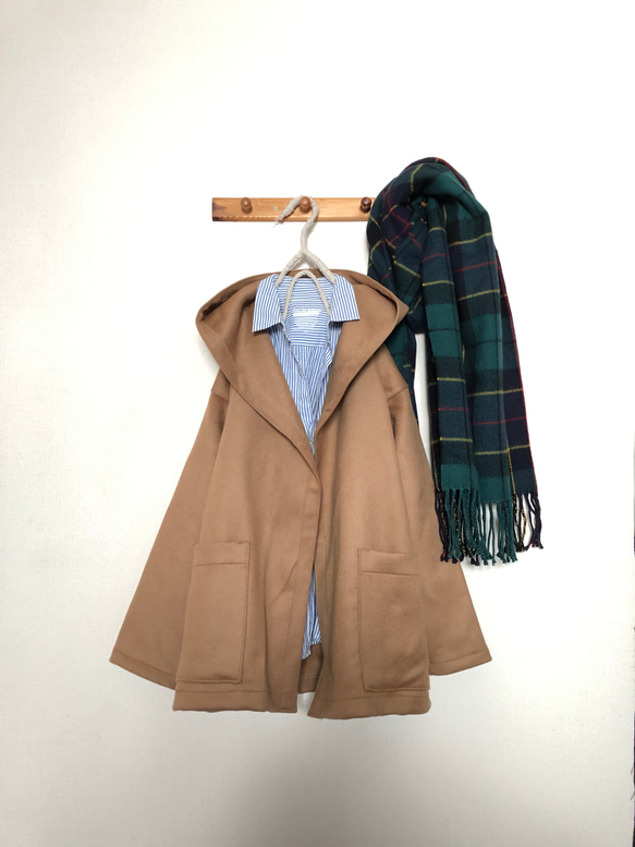 IENA カシミヤ混　キャメル　フード付きAラインハーフコート イタリー製キャメルウールフード付きハーフコート コート Kym couleur