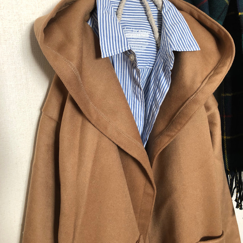 イタリー製キャメルウールフード付きハーフコート コート Kym couleur