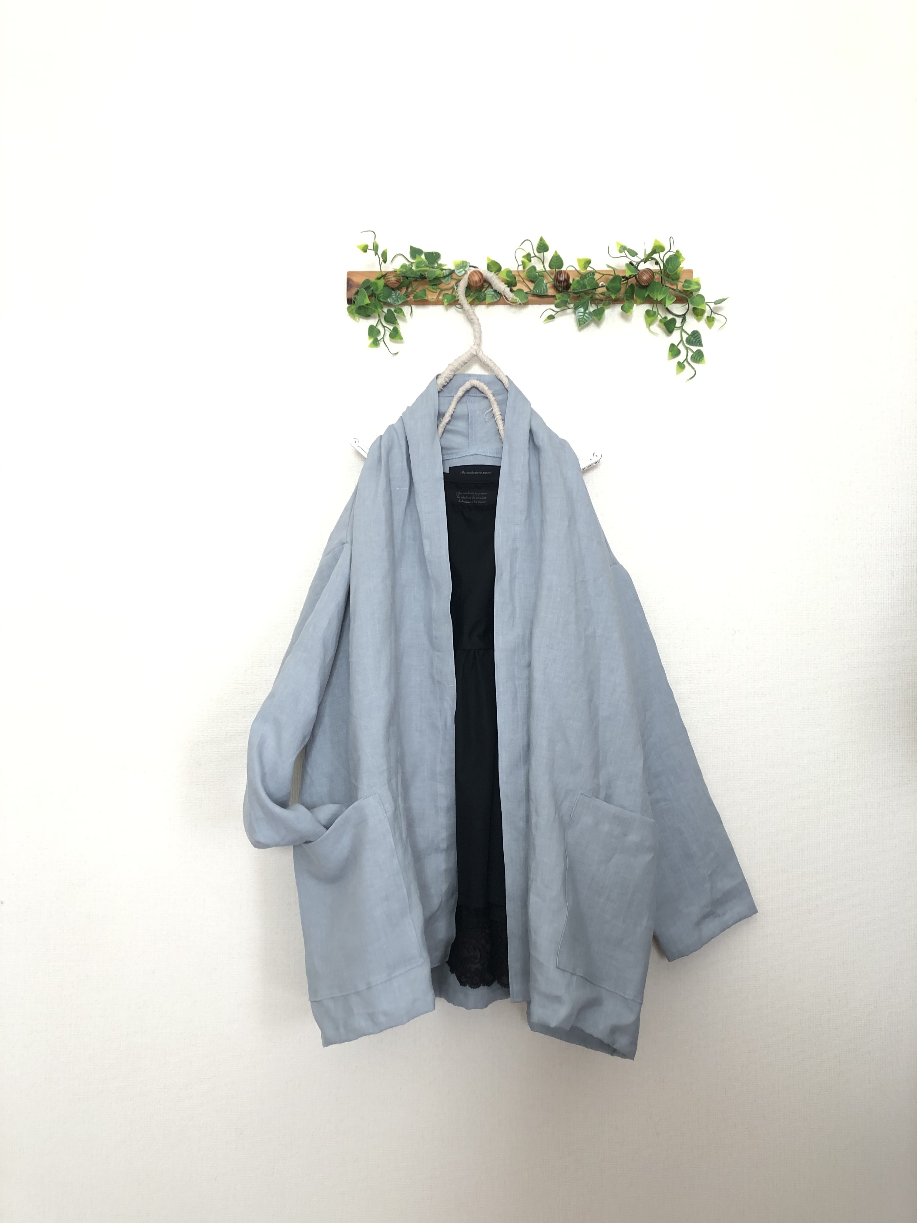 春夏秋アイスブルーヴィンテージリネンローブジャケット