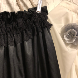 フォーマル黒サテンレースギャザースカート 3枚目の画像