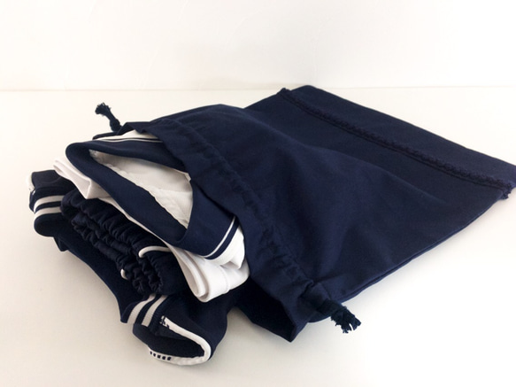 [お受験・ご入学] 上品シックな体操服袋☆濃紺ウールブレード 3枚目の画像