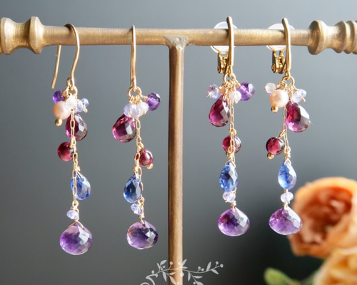 黄昏のシャンデリア…トワイライトグラデーション 溢れ落ちる雫のピアス