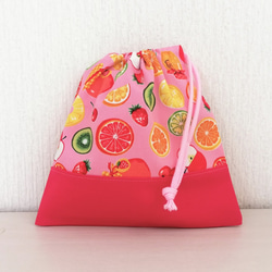 カラフルフルーツの給食袋♡コップ袋／ピンク 1枚目の画像