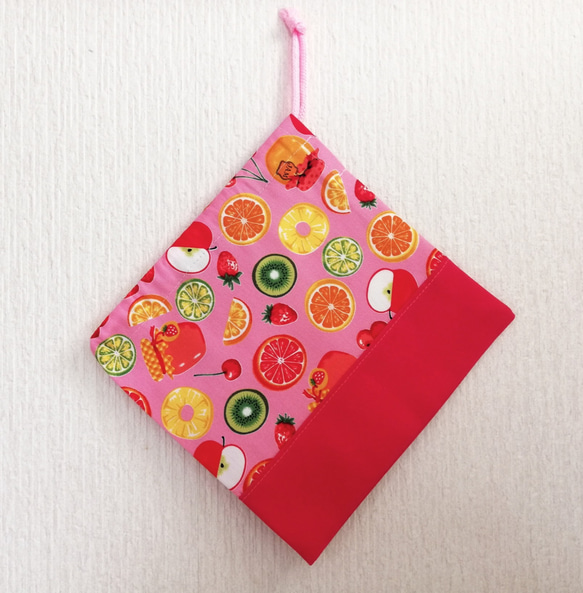カラフルフルーツの給食袋♡コップ袋／ピンク 2枚目の画像
