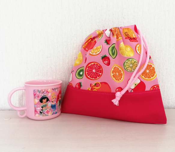 カラフルフルーツの給食袋♡コップ袋／ピンク 3枚目の画像