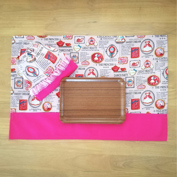 給食セット♡プリンセスの給食袋＆ランチョンマット(40☓60)／ピンク 2枚目の画像