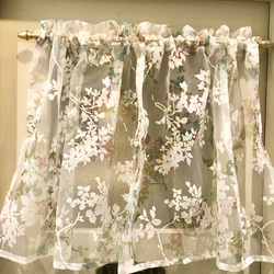 ブルー 素敵なバラ柄カフェカーテン バランスカーテン カーテン