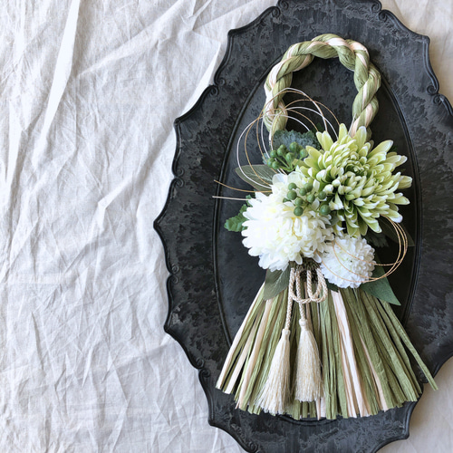 creema限定 お正月飾り しめ飾り グリーン 緑 おしゃれ 白 ホワイト