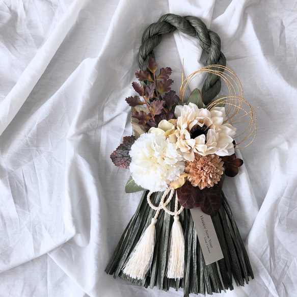 creema限定 お正月飾り しめ飾り しめ縄 ミルクティーカラー  