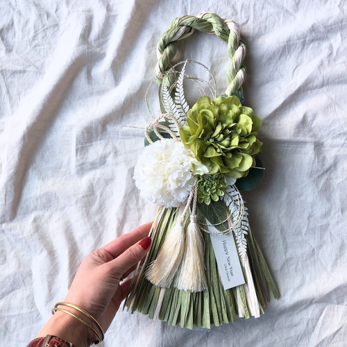 creema限定 お正月飾り しめ飾り しめ縄 緑 抹茶 大人 シンプル