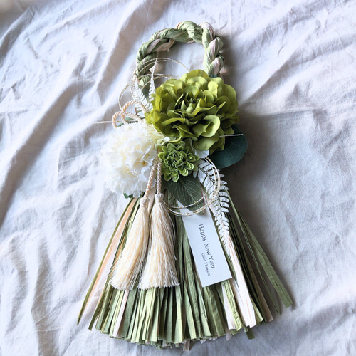 creema限定 お正月飾り しめ飾り しめ縄 緑 抹茶 大人 シンプル