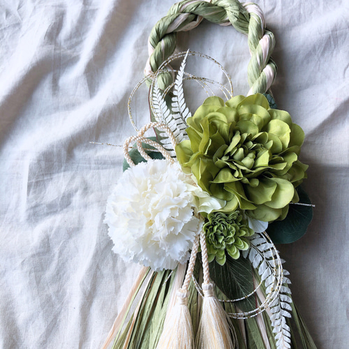 creema限定 お正月飾り しめ飾り しめ縄 緑 抹茶 大人 シンプル