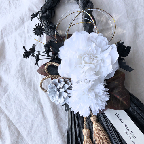 お正月飾り・お正月飾りブラック・しめ縄・しめ飾り・お正月飾りモダン・しめ縄黒 一点もの creema限定 お正月飾り しめ飾り しめ縄 シック 大人