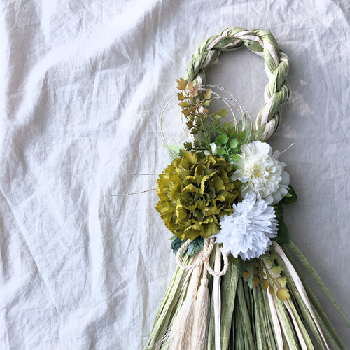 一点もの creema限定 お正月飾り しめ飾り しめ縄 グリーン 緑