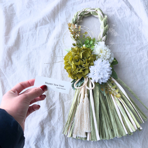 一点もの creema限定 お正月飾り しめ飾り しめ縄 グリーン 緑 若草色