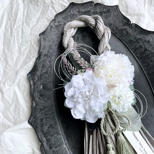 creema限定 お正月飾り シンプル 落ち着いた ホワイト&グレー