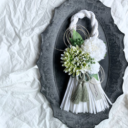 お正月飾り しめ縄リース ナチュラル アーティフィシャルフラワー 白