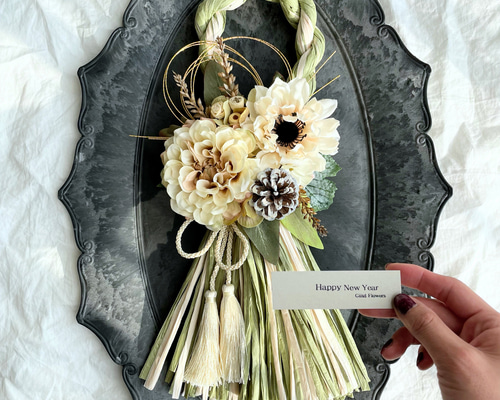 creema限定 お正月飾り エクリュ ベージュ 北欧 ドライフラワー カラー