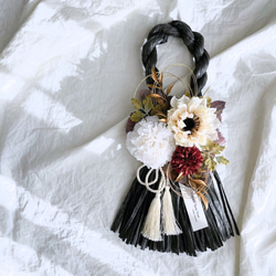 お正月飾り しめ縄リース ナチュラル アーティフィシャルフラワー 白