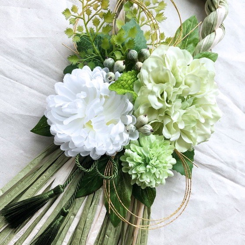 creema限定 お正月飾り しめ縄 一点物 グリーン 若草色 ナチュラル