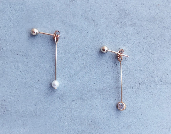 【Asymmetric】日本Akoya pearl天然珍珠Swarovski鑽石14K耳環 第2張的照片