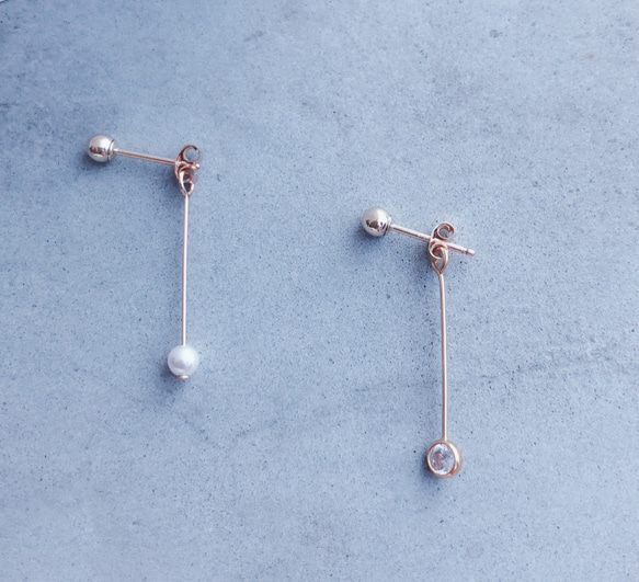 【Asymmetric】日本Akoya pearl天然珍珠Swarovski鑽石14K耳環 第3張的照片