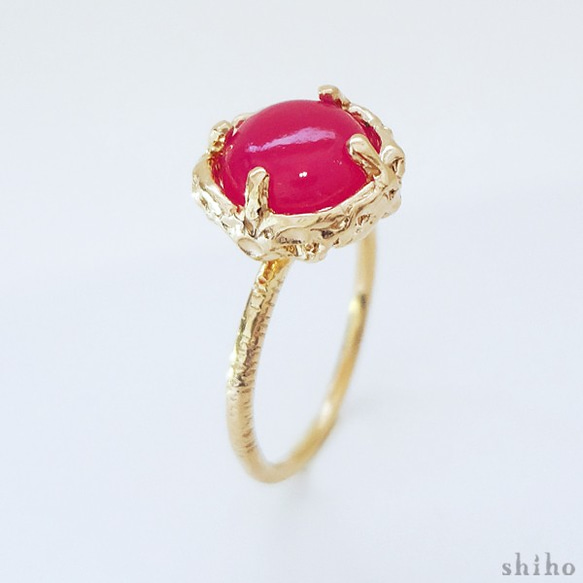 ビビッドカラーのリング【Melty ring＜Fuchsia pink Chalcedony＞】 8枚目の画像