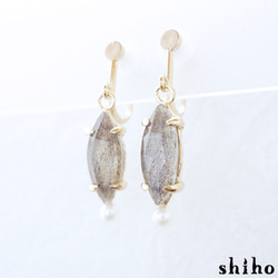 ラブラドライトと淡水パールのイヤリング【Melty earring＜labradorite/Pearl＞】 2枚目の画像