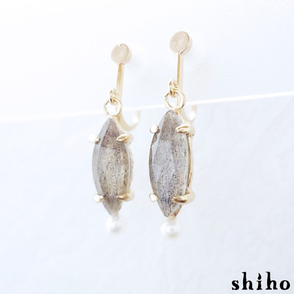 ラブラドライトと淡水パールのイヤリング【Melty earring＜labradorite/Pearl＞】 2枚目の画像