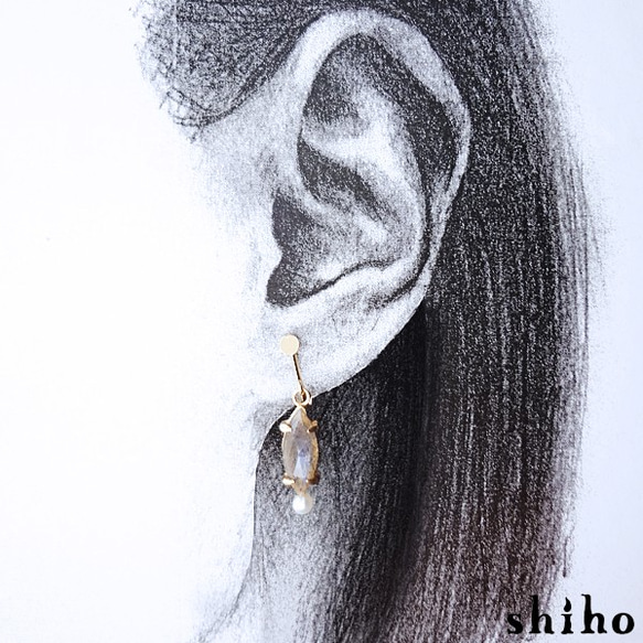 ラブラドライトと淡水パールのイヤリング【Melty earring＜labradorite/Pearl＞】 4枚目の画像