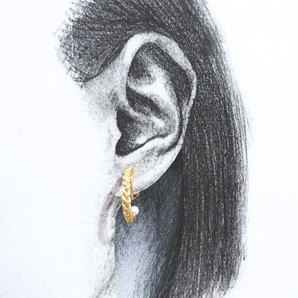 みつあみのフープイヤリング【mitsuami pearl earring】 4枚目の画像