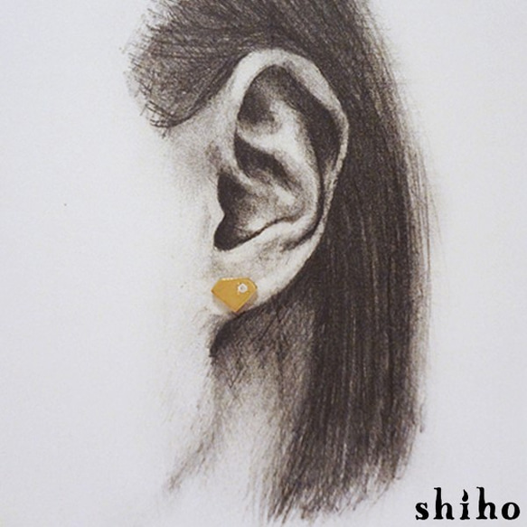 宝石のシルエットをかたどったピアス【silhouette pierce(gd)＜石あり＞】 3枚目の画像