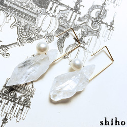 再販♡【14Kgf square hook pierce(S)＜rough Crystal/Pearl＞】 2枚目の画像