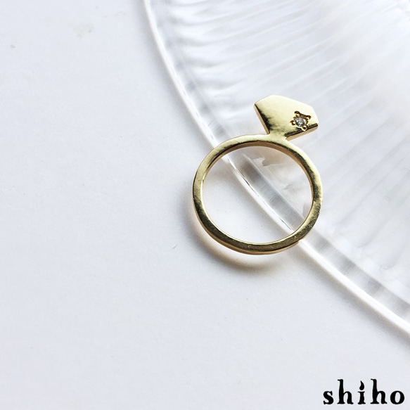 宝石のシルエットをかたどったリング【silhouette ring(gd)＜石あり＞】 1枚目の画像